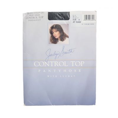 Vtg Jaclyn Smith Control Top Pantyhose Sandalfoot Lycra Sheer Sz A Jet Black USA
